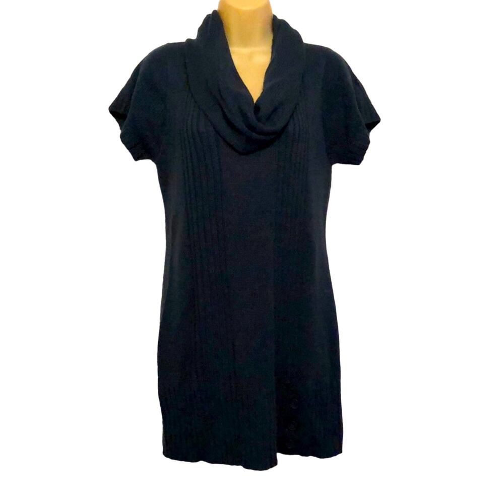 Dots Dark Teal Blue Tunic Sweater Dress Junior Size XL Removable Cowl Neck Mini